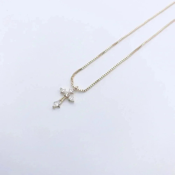 GOLD Cross Necklace for woman | Dainty Cross Necklace | CZ Pendant Cross Pendant - Picture 2 of 5